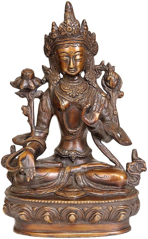 8" Tibetan Buddhist Goddess White Tara In Brass | Handmade | Made In India