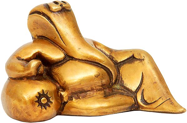 4" Relaxing Ganesha Statue in Brass | Handmade | Made in India