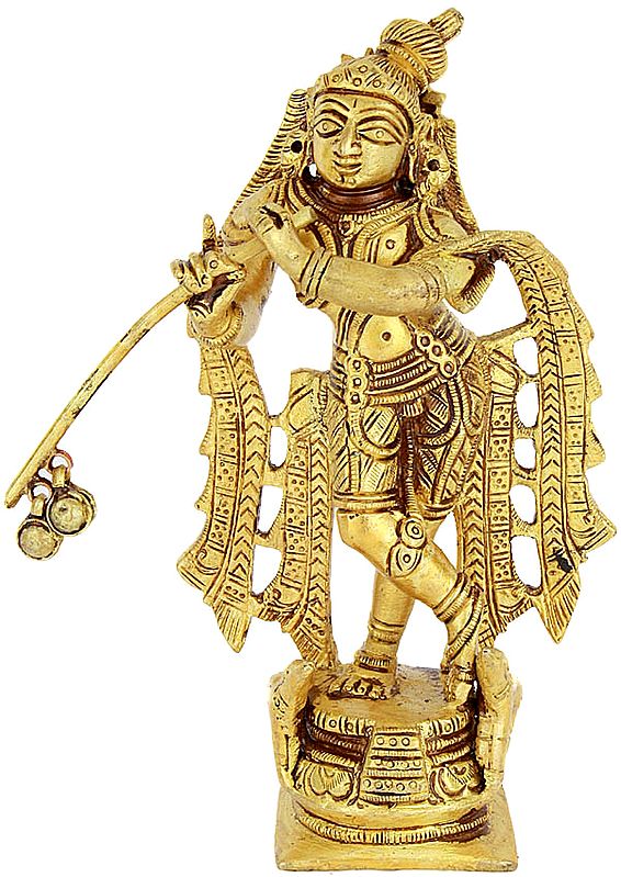 5" Brass Bhagawan Krishna Statue | Handmade | Made in India