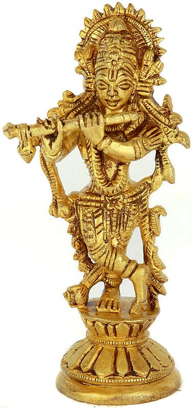 4" Muralidhar Krishna Statue in Brass | Handmade | Made in India