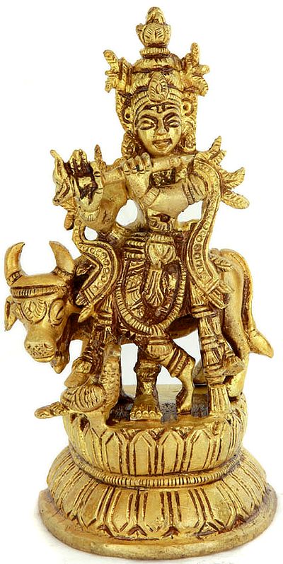 4" Bhagawan Krishna Idol in Brass | Handmade | Made in India