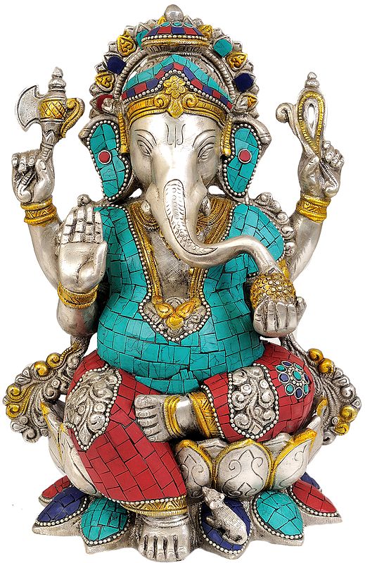 12" Seated Ganesha In Brass | Handmade | Made In India
