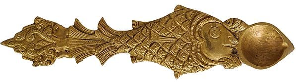 Hand-held Puja Diya with Fish Handle