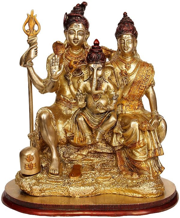13" Shiva-Parvati with Ganesha In Brass | Handmade | Made In India