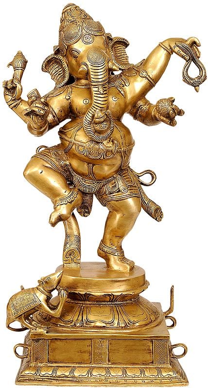 22" Dancing Ganesha In Brass | Handmade | Made In India