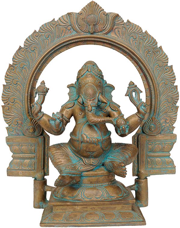 Four-Armed Seated Ganesha with Floral Aureole