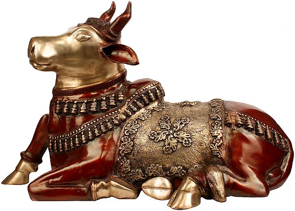 33" Large Size Nandi, Lord Shiva’s Mount In Brass | Handmade | Made In India