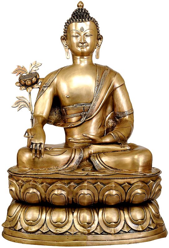 38" (Tibetan Buddhist Deity) Large Size Bhaishajyaguru - The Medicine Buddha In Brass | Handmade | Made In India