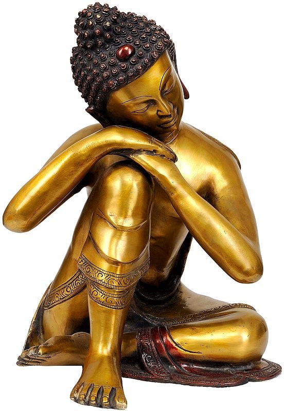 13" Thinking Buddha In Brass | Handmade | Made In India
