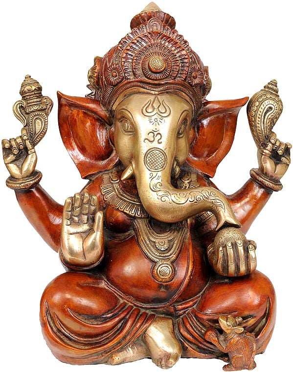 12" Lord Ganesha Idol with Large Ears | Handmade Brass Statue | Made in India