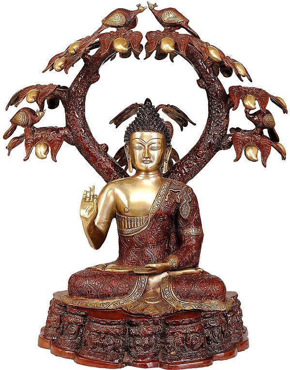 29" Large Size Lord Buddha in a Mango Grove | Brass | Handmade | Made In India