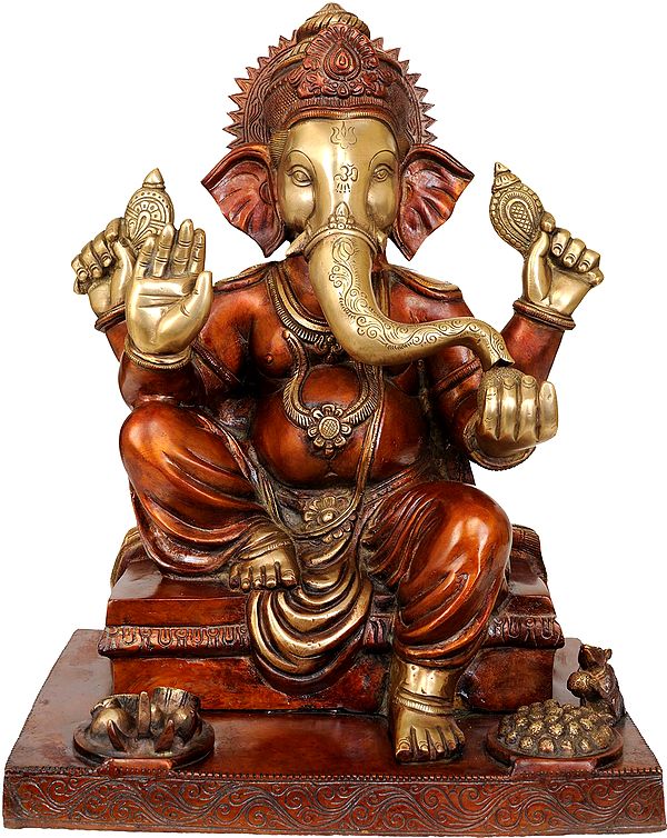 16" Lord Ganesha Granting Abhaya In Brass | Handmade | Made In India