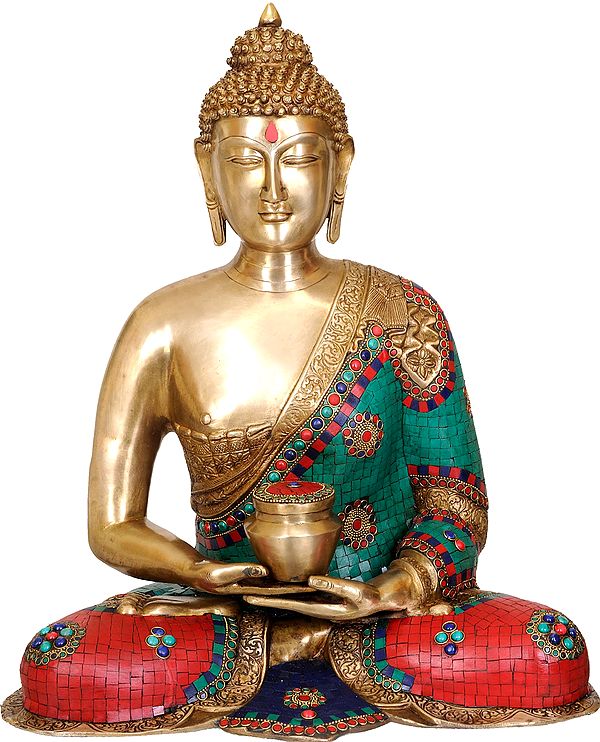 23" Lord Buddha (Inlay Statue) In Brass | Handmade | Made In India