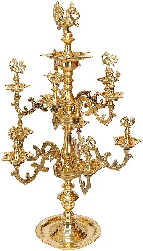Two-Layer Peacock Lamp from South India