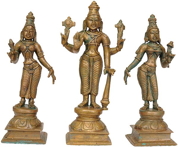 Lord Vishnu with Bhu Devi and Shri Devi
