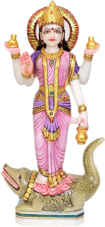 River Goddess Ganga White Marble Statue
