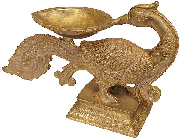 7" Peacock Puja Diya in Brass | Handmade | Made in India