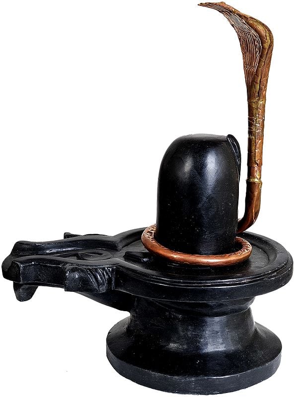 Shiva Linga with Five-Hooded Copper Snake Crowning It