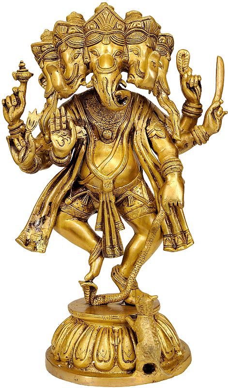 15" Pancha-Mukha Dancing Ganesha In Brass | Handmade | Made In India