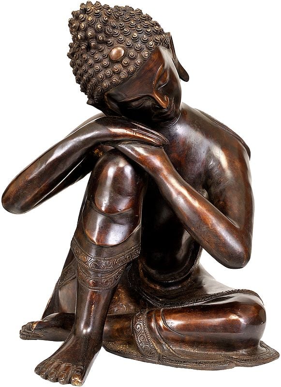 13" Thinking Buddha In Brass | Handmade | Made In India