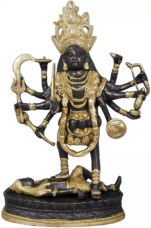 11" Mother Goddess Kali In Brass | Handmade | Made In India