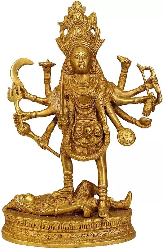 11" Mother Goddess Kali In Brass | Handmade | Made In India