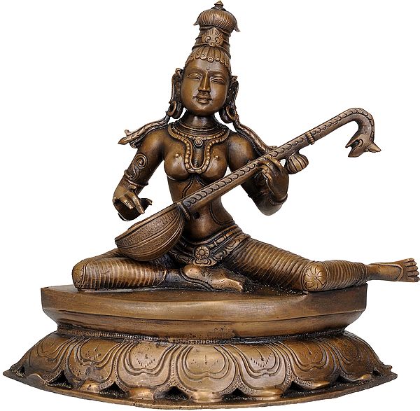 Goddess Saraswati Playing on Veena