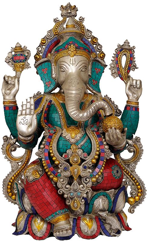 21" Lalitasana Ganesha In Brass | Handmade | Made In India