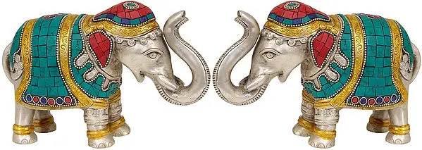 Elephant Pair with Upraised Trunks