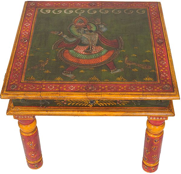 Handcrafted Low Table with the Figure of Lord Krishna Atop