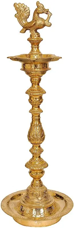 Large Size Five-Wick Peacock Lamp with Stand
