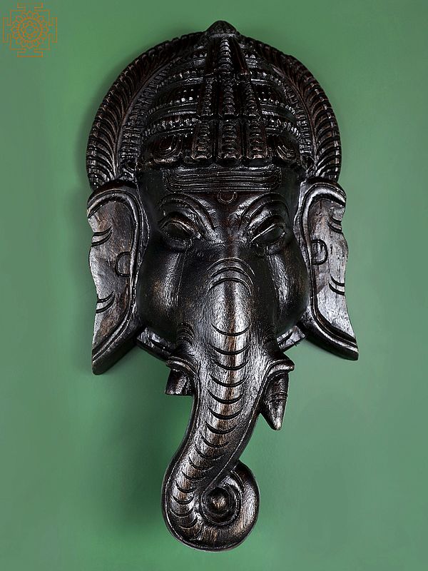 18" Wooden Ganesha Mask Wall Hanging | Handmade