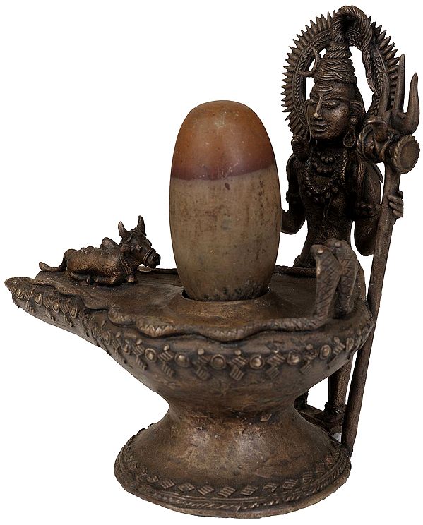 Lord Shiva with Nandi and Shiva Linga (Tribal Statue)