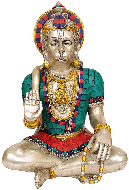 11" Blessing Hanuman Brass Idol | Handmade Brass Sculpture
