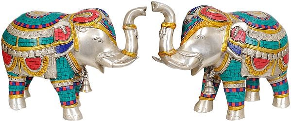 Elephant Pair with Bells and Upraised Trunks (Supremely Auspicious According to Vastu)