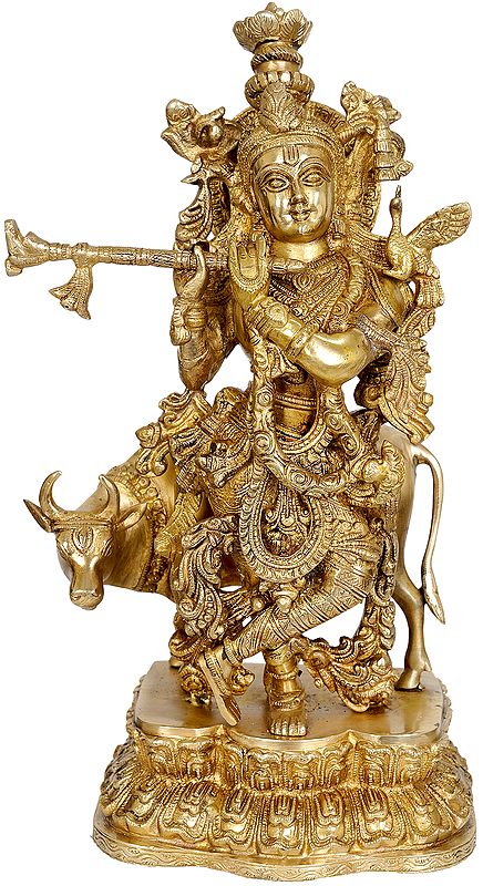17" Bhagawan Shri Krishna In Brass | Handmade | Made In India