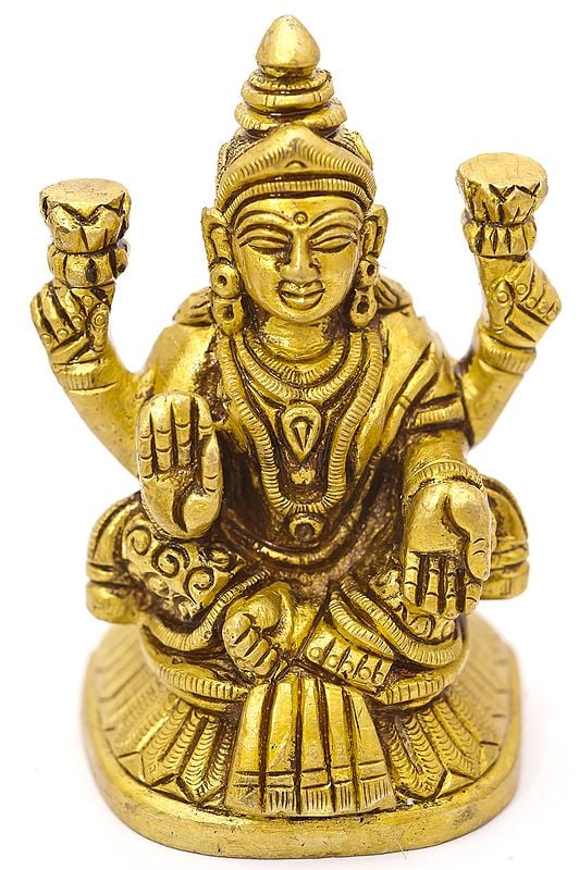 3" Lakshmi Ji - Goddess of Fortune and Prosperity In Brass | Handmade | Made In India