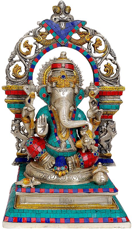 16" Enthroned Ganesha In Brass | Handmade | Made In India