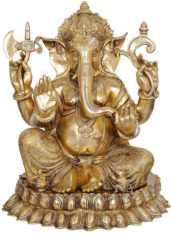 22" Kamalasana Ganesha In Brass | Handmade | Made In India