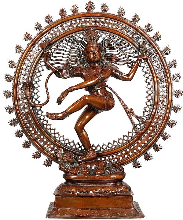 33" Large Size Nataraja in Brown Hue In Brass | Handmade | Made In India