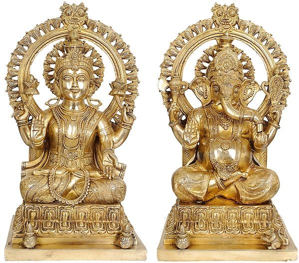20" Lakshmi Ganesha In Brass | Handmade | Made In India