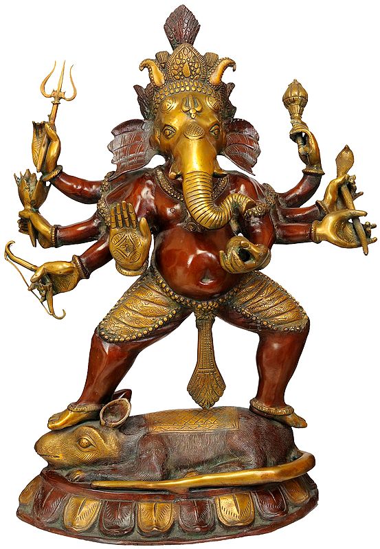 27" Ganesha the Spiritual Warrior In Brass | Handmade | Made In India