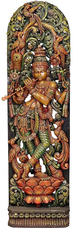 Fluting Krishna with Floral Aureole