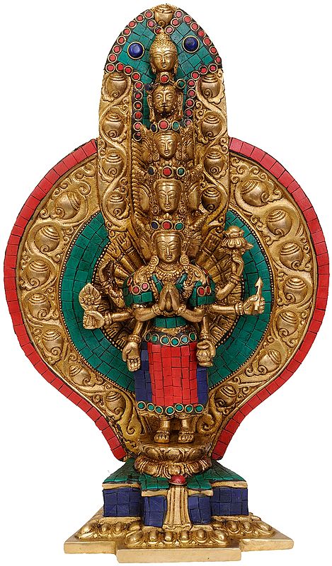 15" Tibetan Buddhist Deity Eleven Headed Thousand Armed Avalokiteshvara In Brass | Handmade | Made In India