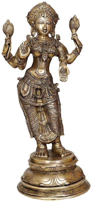 23" Standing Lakshmi Ji In Brass | Handmade | Made In India