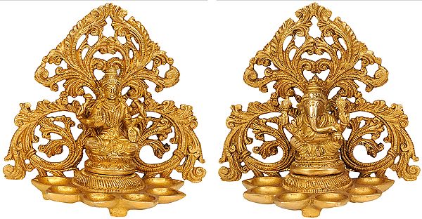 6" Lakshmi Ganesha (Pair of Lamps) In Brass | Handmade | Made In India