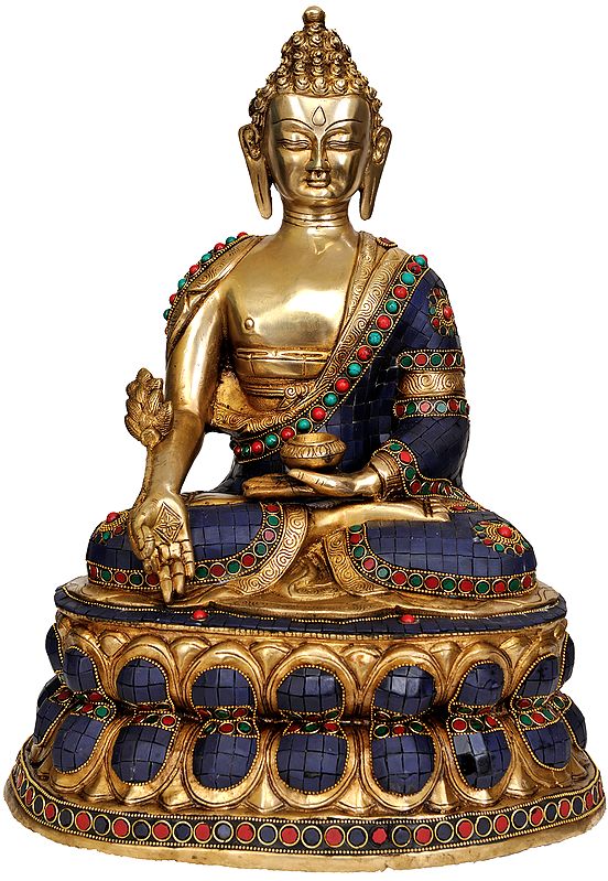 17" Tibetan Buddhist Deity- Lapis Buddha of Healing In Brass | Handmade | Made In India
