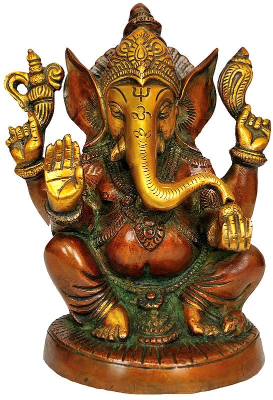 7" Ganesha With Ankush and Noose In Brass | Handmade | Made In India