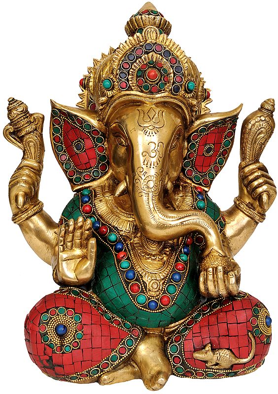 12" Inlay Ganesha In Brass | Handmade | Made In India