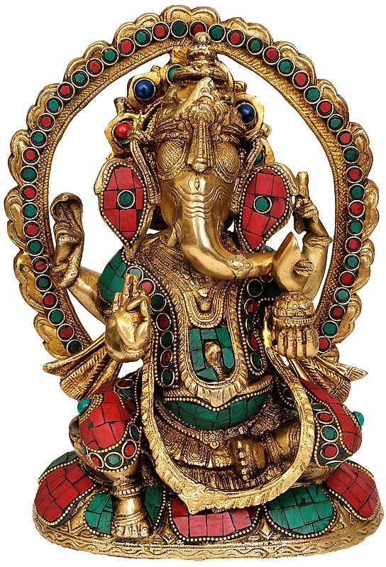 9" Inlay Ganesha In Brass | Handmade | Made In India